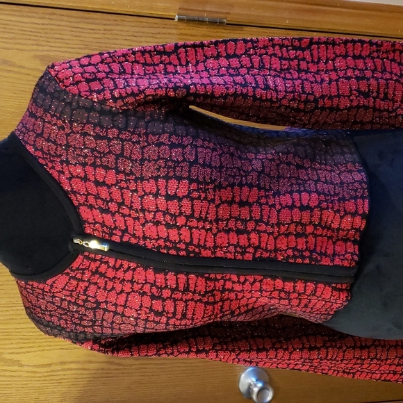 Carmen marc Calvo red black gold zip crop cardigan sweater - Picture 1 of 5